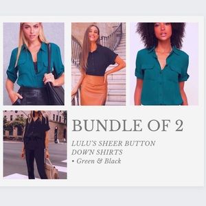 LULU’S Bundle of Two Sheer Button Down Business Casual Shirts in Green & Black